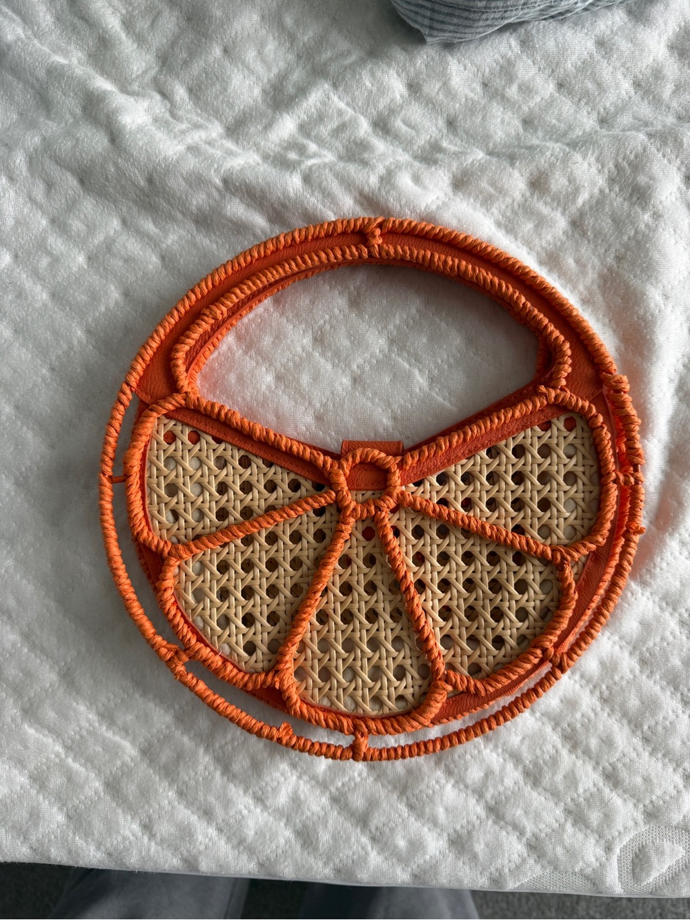 Orange Slice Straw Woven Circular Handbag